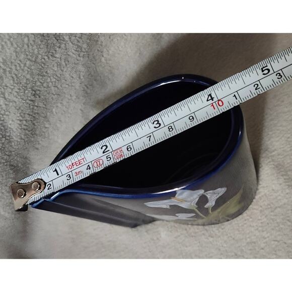 Vintage Tear Drop Dark Blue Porcelain Vase Calla Lily Flower Chinese - Picture 7 of 10